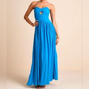 Lulus Rozala Bright Blue Pleated Strapless Maxi Dress